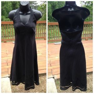Ann Taylor Linen Embroidery Halter Dress Sz 4 Blk